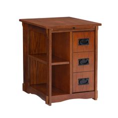 a wooden cabinet with three drawers on one side and an open drawer on the other