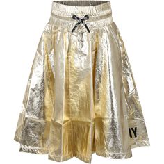 Color: Gold Golden casual skirt in polyamide, elasticated waist. It is decorated with black logo print and flounces. 100% Polyamide. Washing machine at 30°.