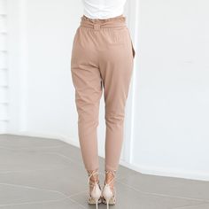 FREE SHIPPING High Elastic Waist Pants Women Trousers Belt JKP342 Fitted Paperbag Waist Pants With Belt Loops, Casual Paperbag Waist Bottoms For Business Casual, Fitted Bottoms With Paperbag Waist For Workwear, Fitted Paperbag Waist Bottoms For Workwear, Fitted Paperbag Waist Pants For Workwear, Solid Color Paperbag Waist Pants For Fall, Paperbag Waist Bottoms For Office In Fall, Paperbag Waist Office Bottoms For Fall, Office Paperbag Waist Bottoms For Fall