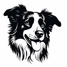 a black and white drawing of a dog's face