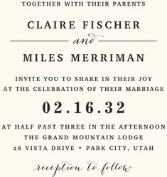 the wedding announcement is shown with black ink and white paper, which reads, together with their parents