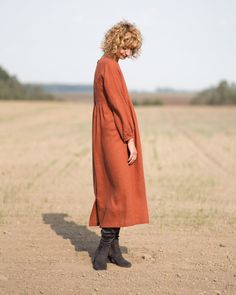 Linen maternity dress in redwood / Maxi linen dress /OFFON CLOTHING Casual Fall Dresses For Gatherings, Casual Dresses For Fall Gatherings, Fall Linen Dress With Relaxed Fit, Relaxed Fit Linen Dress For Fall, Brown Linen Fall Dress, Linen Relaxed Fit Midi Dress For Fall, Relaxed Fit Linen Midi Dress For Fall, Brown Linen Dresses For Fall, Linen Maternity Dress