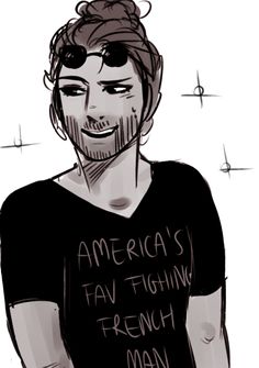 a drawing of a man with an american's fav fishing french man t - shirt