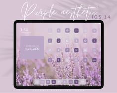 the purple desktop wallpaper is displayed in front of a computer screen with lavender flowers on it