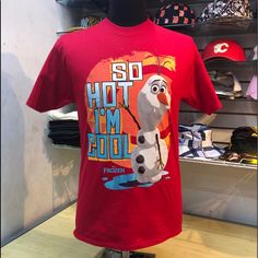 a red t - shirt with a cartoon character from the movie's frozen world