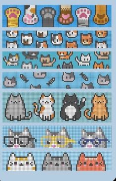 an image of cross stitch pattern with cats and kittens on the front, in different colors