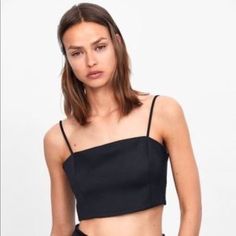 Size Small. Brand New With Tags Trendy Zara Evening Crop Top, Trendy Zara Crop Top For Evening, Chic Black Crop Top, Black Crop Top For Summer Date Night, Chic Black Crop Top For Date Night, Black Zara Crop Top For Evening, Chic Black Crop Top For Going Out, Black Crop Top For Date Night In Summer, Elegant Black Crop Top For Spring