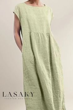 Lasaky - Effortlessly Stylish Sleeveless Cotton-Linen Pocket Tunic Dress with Loose Fit Casual A-line Plain Dress, Casual Spring Sleeveless Dress In Solid Color, Green Casual Knee-length Sleeveless Dress, Casual Green Knee-length Sleeveless Dress, Casual Green Sleeveless Knee-length Dress, Casual A-line Sleeveless Dress, Casual Sleeveless Dress With Pockets, Casual Sleeveless Dress With Pockets For Daywear, Casual Sleeveless Midi Dress For Daywear