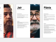 three vertical brochures with different styles of beards