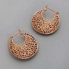 Rose Gold Filigree Earrings, Rose Gold Bohemian Earrings, Hoop Earrings, Large Earrings, Gold, Sterl Elegant Bronze Hoop Earrings As Gift, Elegant Bronze Hoop Earrings For Gift, Rose Gold Round Earrings For Jewelry Making, Rose Gold Round Pierced Earrings, Gold Hoop Earrings With Pierced Copper, Unique Rose Gold Earrings With Ear Wire, Bronze Hoop Pierced Earrings, Handmade Small Hoop Rose Gold Earrings, Rose Gold Hoop Earrings With Brass