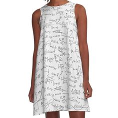 Loose-fit, mid-length sleeveless dress with silky handfeel. Printed on both sides. Machine washable. Size range XS-2XL. Solve for style with our math pattern, featuring equations and geometric shapes. Ideal for math enthusiasts and number wizards ready to calculate their next fashion formula. Math Patterns, Tank Top Skirt, Artist Outfit, Next Fashion, Equations, Dress For Sale, Mask For Kids, Baby Tshirts, Tank Dress