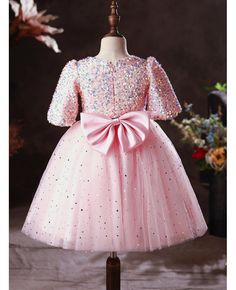 Buy pink tulle bling sequins girls pageant gown with sash short sleeves at wholesale price online. Free shipping and pro custom service since 2009. Pink Princess Dress With Sequins For Wedding, Pink Sequin Princess Dress For Wedding, Pink Glitter Tulle Sequin Dress For Dress-up, Pink Sequin Dress With Glitter Tulle For Dress-up, Pink Princess Sequin Dress For Weddings, Pink Princess Tulle Sequin Dress, Pink Princess Ball Gown With Sequins, Pink Sequined Tulle Princess Dress, Pink Princess Dress With Sequins For Pageant