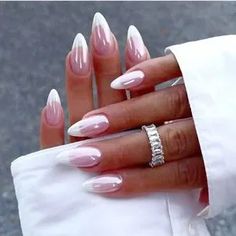 Other | Chrome French Tip Manicure Press On Nails | Poshmark Acrylic Nails Nude, Nagellack Trends, Graduation Nails, White Nail Designs, Stick On Nails, Nail Arts, Artificial Nails, Chrome Nails