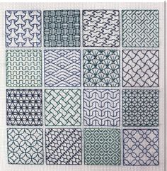 a cross stitch pattern in blue and green