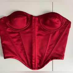 Zara Red Corset Top Never Worn Zipper Clasp Corset With Cups, Red Satin Corset, Zara Corset Top, Red Corset Top, Red Silk Dress, Bridal Corset, Velvet Corset, Zara Tank Top, Red Corset