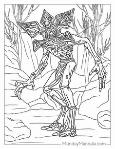 a coloring book page with an image of a man in the woods, holding his hands out