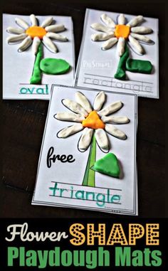 three flower shape playdough mats with the words free triangle, triangle and triangular shapes