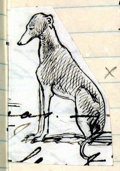 a drawing of a dog sitting on top of a piece of paper