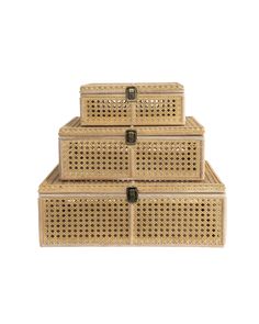 three wicker boxes stacked on top of each other