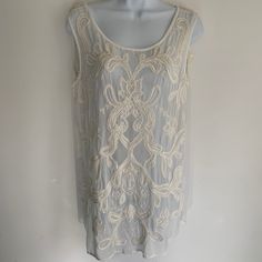 This Shirt Is Definitely Prettier In Person Because Of The Details! Beautiful Knit And Beaded Designs All Over The Front And Upper Back Over Sheer White Sleeveless Shirt. Large Keyhole In Back With One Button Closure. Brand New With Tags. Small Pulled Line On Back, Please See Pics For Details. Size M White Sleeveless Shirt, Beaded Designs, Sheer Kimono, White Sleeveless Top, Lace Bandeau, Paisley Top, Red Boho, Bohemian Print, Beautiful Knitting