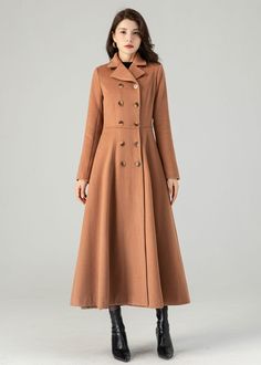 Long Coat Women Wool Trench Coat Double Breasted Coat Warm - Etsy Classic A-line Fall Outerwear, Solid A-line Outerwear For Fall, Spring Wool Long Pea Coat, Formal A-line Outerwear For Fall, Formal A-line Fall Outerwear, Long Brown Wool Outerwear, Formal A-line Wool Coat For Fall, Fitted Beige Wool Coat For Fall, Long Single-breasted Wool Coat