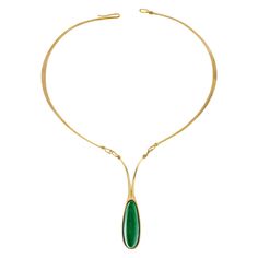 1950's Mid Century modernist malachite three dimensional necklace by artist Ronald Hayes Pearson 1 oval deep green with black rings cabochon malachite, approx. 35cts 14k yellow gold Stamped: 14k Hallmark: Pearson 5.6 grams Top to bottom: 85.6mm or 3 3/8 Inch Width: 163.85mm or 11/16 Inch Depth or thickness: 18.2mm Chain: 15 Inches Shape: round with drop Malachite Necklace 1stdibs, 3d Pendant, Deep Green, Black Rings, Three Dimensional, Hallmark, Jewelry Necklace Pendant, Jewelry Necklaces, Mid Century