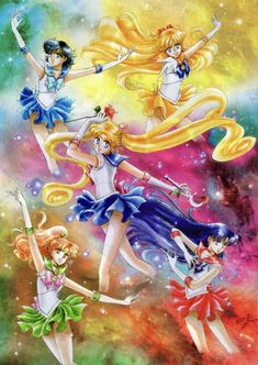 the sailor girls are flying through the sky