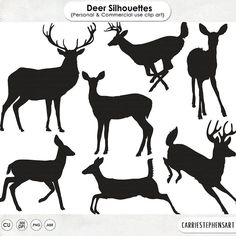 deer silhouettes are shown in black and white, with the words deer silhouettes below them