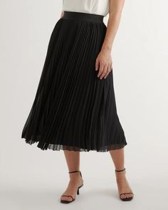 Chiffon Pleated Midi Skirt Silk Tee, Black Pleated Skirt, Sheer Chiffon, Pleated Midi Skirt, Women Skirts Midi, Fall Wardrobe, Quince, Low Maintenance, Holiday Outfits