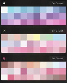 the color picker app is shown with different colors and shapes, including pinks, blue