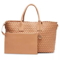 This Large Woven Tote Looks As Rich As It Feels. Soft To The Touch And Delicately Pieced Together, This Tote Will Catch Everyone's Eye. It Has Minimal Branding And Includes A Detachable Wristlet Pouch As Well As A Convertible Strap For Added Styling Options. Material - Polyvinyl Chloride, Trim - Polyvinyl Chloride, Lining - Polyvinyl Chloride Large Sized Bag, 14 19/25" W X 10 3/13" H X 5 9/10" D Double Top Handles And Convertible Crossbody Strap, Top Handle Drop - 5.51" And Crossbody Strap Drop Anne Klein Bags, Wristlet Pouch, Minimal Branding, Polyvinyl Chloride, Strap Top, Anne Klein, Crossbody Strap, Womens Tote Bags, Top Handle