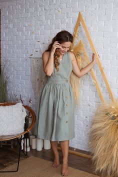 Frock Casual, Vintage Outfits For Women, Maxi Dress Linen, Teenage Dress, Plus Size Maxi Dress, Linen Dress Women, Long Linen Dress, Linen Romper