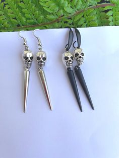 "Spooky Earrings, Horror Earrings, Skeleton Earrings, Scary Earrings, Trending Earrings, Halloween Gift, Dangle Earrings, Skeleton Gifts, Halloween Earrings, Novelty Earrings, Skeleton Jewelry, Gift For Women, Silver Earrings Available in a different colour and size, just contact me If you have any questions regarding this item, please hit the \"Ask a Question\" button next to the price and I will get back to you within 24 hours All products are 100% hand made, made with love especially for you" Edgy Pierced Halloween Earrings, Edgy Halloween Pierced Earrings, Edgy Pierced Earrings For Halloween, Edgy Nickel-free Skull Earrings, Nickel-free Punk Halloween Earrings, Nickel-free Punk Earrings For Halloween, Punk Nickel-free Earrings For Halloween, Edgy Handmade Halloween Earrings, Punk Style Nickel Free Earrings For Halloween