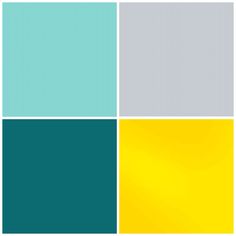 four squares with different shades of blue, yellow and green