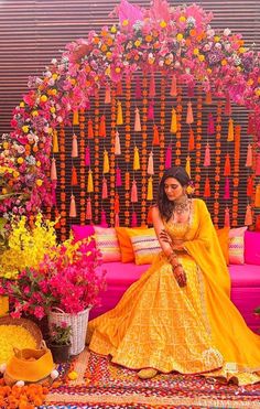 Mehendi Ceremony outfits
Mehandi function dress
Mehndi day outfit look Mehndi Stage Decor, Haldi Ceremony Decorations, Small Wedding Decor, Sangeet Decor, Haldi Ceremony Outfit, Mehendi Decor Ideas, Haldi Decor, Tassel Wall