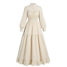 PRICES MAY VARY. FEATURES: The beige victorian dress features high necklines, long sleeve, ruffle details and hemline.The smocked waist enhances the Victorian rococo dress, making it suitable for plus size women. Featuring functional buttons on the front and sleeve cuffs, this womens victorain dress is not only elegant but also easy to put on and take off. COTTON FABRIC: The beige renaissance dress is made of 100% cotton. It is soft, breathable and skin-friendly. It maybe a a little wrinkle when White Dress For Fall, Ethereal Costume Halloween, Historical Dress Patterns Free, Victorian Bridesmaid Dress, Victorian Winter Clothes, Old Timey Dresses, Southern Bell Dress, Rennaissance Dress, Victorian Dress To Impress