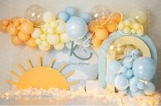 an image of balloons and decorations for a first birthday party or baby's 1st birthday