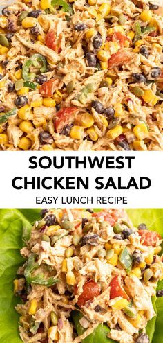 southwest chicken salad with lettuce and black beans in the middle on a plate