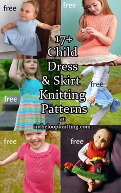 the knitting pattern for children's dresses and skirts is shown in four different styles