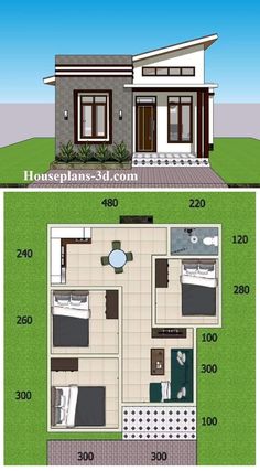 the floor plan for a small house with two rooms and one bedroom on each side