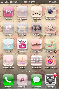 the home screen of an iphone with many different icons on it, including buttons and numbers