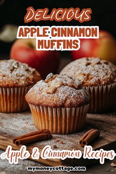 delicious apple cinnamon muffins on a cutting board