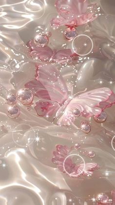 pink butterflies and bubbles floating in the water