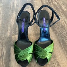 Only Worn One Time Inside, Never Worn Outside. Like New. Beautiful Green With Black Ralph Lauren Purple Label, Shoes Women Heels, Like New, Shoes Heels, Ralph Lauren, Autumn Fashion, Women Shoes, Heels, Purple