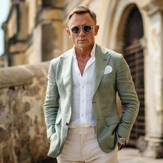 Linen Blazer Men, Summer Wedding Suits, Bond Style, Mens Business Casual, Chique Outfit