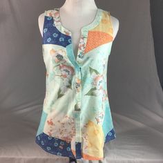 Sanctuary Tunic Blouse Nwot Size Small Multicolor Sleeveless Casual Blouse, Multicolor Sleeveless Blouse For Spring, Casual Sleeveless Multicolor Blouse, Spring Casual Patterned Blouse, Casual Multicolor Sleeveless Blouse, White Printed Sleeveless Blouse, Patterned Sleeveless Top For Spring, Sleeveless Patterned Top For Spring, Blue Sleeveless Blouse For Spring