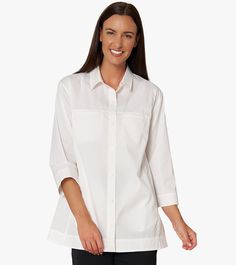 Our Off Duty Shirt is designed with you in mind! Featuring unique details like concealed breast- and side seam pockets, and shirring at the back yoke for extra ease, this shirt offers all-day comfort without compromising style. Enjoy this style when running errands, out with friends, or even when on duty. A shirt to live in! This is a limited production item produced in small quantities. If your selected size is currently sold out and pre-order is available, pre-order yours today to be first on Off Duty, Running Errands, Chambray, Black Shirt, White And Black, Perfect Fit, Organic Cotton, Black