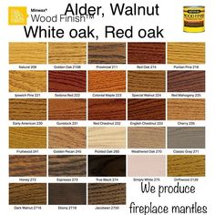 the color chart for wood finish white oak, red oak and other colors are available