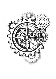 a black and white photo of gears