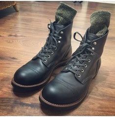 Handmade Men Black Leather Casual Boots, Ankle High Boots, Boots Iron Rangers, Ankle High Boots, Red Wing Iron Ranger, Black Harness, Iron Ranger, Black Boots Men, Wing Boots, Shoes For, Boot Collection